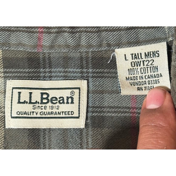 LL Bean Mens Large Tall Flannel Shirt Plaid Button Up Long Sleeve Cotton Blend - Picture 3 of 6